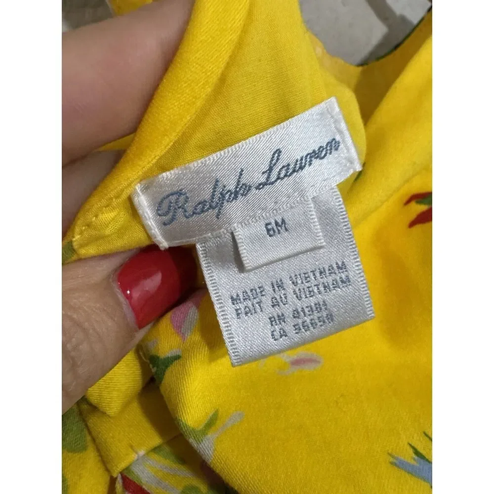 Ralph Lauren Infant Girls Yellow/White Stripe  Dress‎ & Bloomers 6M READ